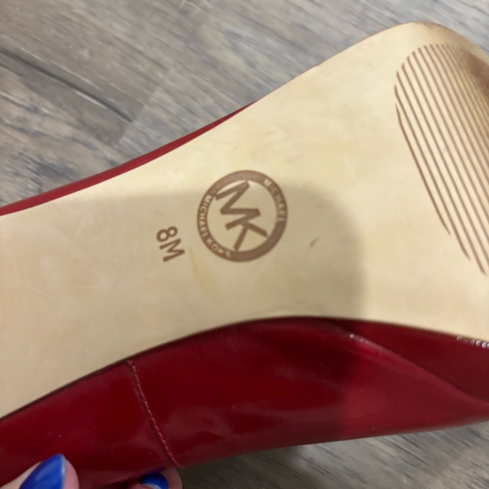 MICHAEL Michael Kors Red Patent Platform Peep Toe Heels - Picture 8 of 8